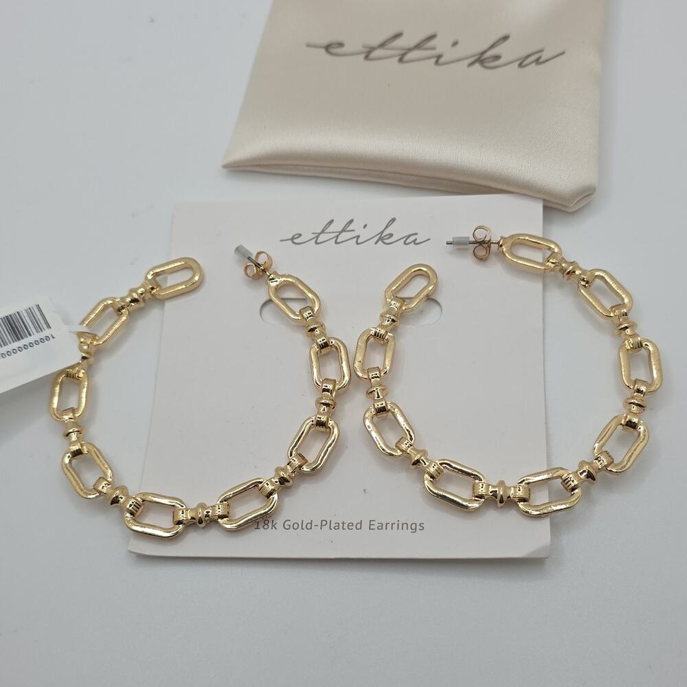 Ettika 18k Gold-Plated Hoop Round Earrings Butterfly Closure Lobe Jewelry